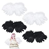 AHANDMAKER 4Pcs Mini Engel Flügel Für Handwerk Schwarz Und Weiß Feder Engel Flügel Weiche Flauschige Flügelchen Für Selbstgemachte Ornamente Kuscheltiere Dekoration (3.5x7.5(5) cm)