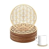 Hugwish Set Mit 12 Blume des Lebens Untersetzer Holz Für Meditation (10 X 10 cm), Untersetzern aus Premium Birkenholz, lebensblume deko (12)