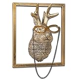 Wanddekoration mit Tierköpfen (inkl. Metallrahmen), Kunstharz, Tierskulpturen, Kopf, Wandbehang, Dekoration, goldfarben, Vintage-Wandskulptur für Wohnzimmer, Schlafzimmer, Büro (Jackalope)