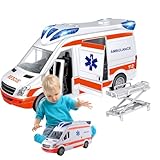 Beiykhera Krankenwagen Spielzeug Für Kinder Mit Trage Einsatzbereites Spielzeug Mit Licht, Sound Kinderauto Notfallfahrzeug Mit Lichtern Rettungswagen Spielzeugauto Für Mädchen Und Junge