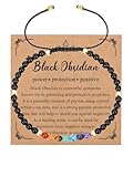 Zysta 7 Chakra Armband Verstellbar Echte Steine Armbänder Heilsteine Yoga Armband Kristalle Perlenarmband Energietherapie Glückbringen Armbänder Damen Herren (Obsidian)