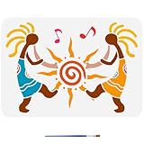 FINGERINSPIRE Kokopelli Schablonen Mit Einem Pinsel 29.7x21cm Noten Sonnenmuster Schablonen Tanzende Kokopelli Dekorationsschablonen Stammesthemen Figuren Silhouetten Vorlage Für Wand Boden Holz DIY
