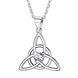 PROSILVER Triquetra Knoten Halskette Damen 925 Silber keltischer Dreiheitsknoten Anhänger + 50cm Rolokette Geburtsstein April Zirkonia Schmuck Accessoire für Frauen