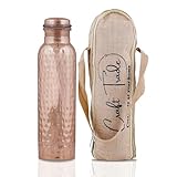 Craft Trade Trinkwasserflasche Kupfer Trinkflasche Rein Natürlich Flasche Wasserflasche mit Deckel und Tragetasche 34oz/1000 ml Auslaufsicheres Ayurveda Kupferflasche für Büro und Yoga