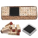 40 Stück Buchstaben Stempel, Stempel Buchstaben aus Holz, Holzstempel mit Stempelkissen, Buchstaben, Zahlen und Symbole Stempel Set, Mini Stempel für DIY Basteln Tagebuch Handwerk Geschenk