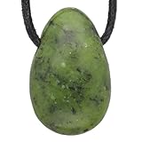 Nephrit Jade Tropfenanhänger | Gebohrter Trommelstein Anhänger mit Baumwollband | Hochwertiger Edelsteinanhänger