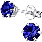 EYS JEWELRY Ohrringe Silber 925 für Damen - 5 mm Zirkonia saphir-blau - runde Kristall Ohrstecker