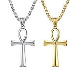 Liitata 2 Stück Ägyptische Ankh Kreuz Anhänger Halskette Koptisch Ankh Kreuz HalsketteRock Gothic Punk Hip Hop Kette Talisman Halsketten für Männer - Gold Silber