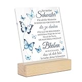 Putuo Decor Acryl-Dekoration mit Holzsockel - An meine Schwester - Dankesbotschaft mit Schmetterlingsdesign