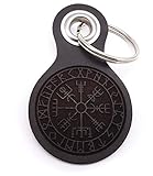 Samunshi® Vegvisir Schlüsselanhänger Leder Gravur Motiv für Männer und Frauen Individuell Schlüssel Anhänger Geschenk 8x4,8cm dunkel braun/graviert
