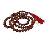 Japa Mala 108 8 mm Natur Perlen – Handgefertigte Meditationskette aus Rudraksha/Bergkristall – mit Quaste & OM Schmuckbeutel – Original aus Indien (Rudraksha - Natur braun)