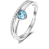 JeweBella Ring Silber 925 Damen Verstellbar Herz Geburtsstein Ring Zirkonia Verlobungsring Trauringe Daumenring Promise Ring Damen Schmuck Geschenk für Frauen Mädchen