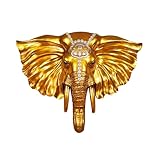 BAYTEWJX Wand-Tierkopf Dekoration Wandskulpturen Elefantenkopf Dekoration Galerie Einfach zu Montieren für Wohnzimmer/Schlafzimmer.(Gold,L32xD12xH36)