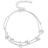 QttvbTna Schmetterlinge Silber Armband Damen, Verstellbare Layered Schmetterlinge Armband, Freundschaftsarmband, Modeschmuck Geschenke für Frauen