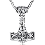 Wikinger Halskette 925 Sterling Silber Thors Hammer Anhänger Mjolnir Halskette Amulett Schmuck Geschenke für Damen und Herren