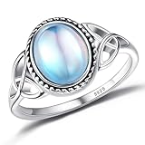 ADRAMATA 925 Sterling Silber Ring für Damen Edelstein Ring Mondstein Ring Stimmungsring Stil Solitär Ovaler Gefühls Edelstein Ring Silber Ring für Damen