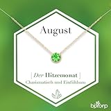Bixorp Geburtsstein Halskette mit Zirkonia-Anhänger August - Edelstahlkette mit rundem Zirkonia-Kristall - August/Peridot - Gold