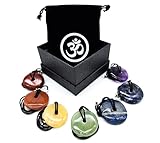 7 Chakra Heilstein Set bestehend aus 7 echten Edelstein Donuts im Om Aum Schmuckbeutel | Spiritualität Indien Heilung Meditation