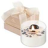 AntExpanse Kokos Duftkerze im Glas mit Echten Heilsteinen & Knisterndem Holzdocht, Geschenk für Frauen, Geburtstag, Dankeschön, 55h Brenndauer, 198g Sojawachs für eine tropische Auszeit