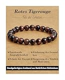 Landorilo Handmade Echte Naturstein Perlen Heilsteine Armband Damen Herren, 8MM Runde Edelsteine Yoga Armbänder, Glücksarmband, Kreative Schmuck Geschenke(Rotes Tigerauge)