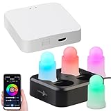 Lunartec LED Stimmungslichter: 4er-Set wetterfeste LED-RGBWW-Kerzen mit Akku, Ladesch., WLAN-Gateway (Farbwechselkerze, Tablet Halter)