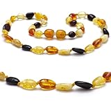 Bernsteinkette - Handgefertigte Bernstein Kette für Damen, Herren, Kleine & Erwachsene - Naturschmuck, Edelsteinketten Geschenkidee, Ostsee Schmuck, Glücksbringer (BUNT, 31 CM)