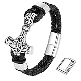 JUZICHEN Wikinger Armband Herren,Thors Hammer Armband,Geflochtener Lederarmband,Herrenarmband Mit Magnetverschluss,Wikinger Armreif,Armreif Herren, Nordische Mythologie Deko (A)