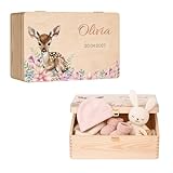 Maverton Erinnerungsbox Baby mit Namen - Aufbewahrungsbox mit Deckel - personalisierte Geschenke Baby - Geschenk für Mädchen und Jungen zur Geburt zur Taufe - Weihnachtsgeschenke - aus Kiefernholz