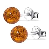 ANDANTE Premium Collection - Echter OSTSEE Bernstein Ohrstecker Ohrringe in 925 Sterling Silber ** Kugel ** Zertifiziert - Gold des MEERES - Farbe COGNAC