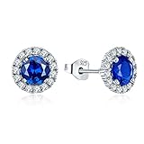 JO WISDOM Ohrstecker Blau Saphir Silber 925 Damen Runde Ohrringe Stecker mit 3A Zirkonia September Geburtsstein,Schmuck für Frauen