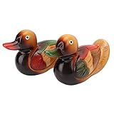 2 Stück Entenornament Holz Enten Statuen Handgeschnitzte Figuren, Mandarinenten Ornament aus Holz, Liebesvögel Figur Garten Vogel Statue Skulptur Hochzeit Geschenke Home Yard Decor(15x6,5x10,5cm)