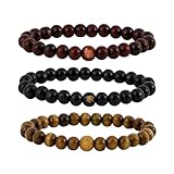 MILAKOO Holzperlen Armband Tibetisch Buddhistische Meditation Mala Gebetskette Herren Elastisches Armband 6 / 8mm (C1:8mm)