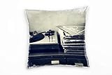 Paul Sinus Art Vintage, Schallplatten, Schallplattenspieler, grau Deko Kissen 40x40cm für Couch Sofa Lounge Zierkissen - Dekoration zum Wohlfühlen