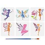 FINGERINSPIRE 6 Stück Engel Silhouette Schablone Zum Malen Mit Pinsel 15x15cm Fee Mit Flügeln Schablone Mit Ausgehöhlten Blumen Sternen Und Schmetterlingen Fantasy Themenvorlage Zur Dekoration
