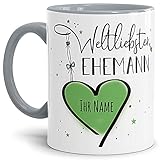 Keramik Tasse - Weltliebster Ehemann - zum selbst gestalten mit Name - Geschenk für den besten Ehemann - Innen & Henkel Grau, 300 ml