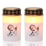 Eldnacele Weiße flackernde LED Grabkerzen mit 6-Stunden-Timer, batteriebetrieben, wasserdichte flammenlose Grabkerzen-Gedenkkerze (2er Pack, weißer kleiner Engel)