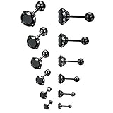 Epoch World Edelstahl Diamant Ohrringe für Herren und Damen - Zirkonia Ohrstecker Schwarz, Männer Stecker, Piercing 3-8MM