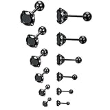 Epoch World 6 Paare Edelstahl Diamant Ohrringe für Herren Damen Männer, Zirkonia Ohrringe Herren Schwarz, Ohrstecker Diamant Herren, Ohrringe Männer Stecker, Ohrstecker Herren Schwarz Piercing 3-8MM