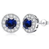 MASOP Ohrstecker Silber 925, Geburtsstein Saphir Ohrringe Runde Zirkonia Schmuck Geschenke für Frauen Damen Mädchen zum Geburtstag