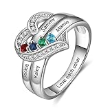 lorajewel Ring mit Gravur Damen Silber 925 Personalisierte Mutter Tochter Freundschaftsringe mit Stein für Mom Geschenk für Geburtstag (4 Steine)