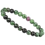 ELEDORO Handgefertigtes Edelstein Perlen Stretch Armband - Echte Steine 8mm (Rubin Zoisit)