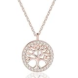 Jrêveinfini Lebensbaum Kette Halskette Damen Rosegold Silber 925 mit Anhänger, Mutter Tochter Kette Mama, Glücksbringer Kette Mädchen Kinder Freundin, Weihnachten Geschenke für Frauen Mädchen