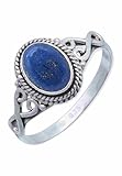 mantraroma Damen Ring 925 Silber Lapis Lazuli Edelstein blau ausgefallen verspielt