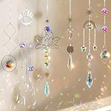 nuyikaso 6 Stück Sonnenfänger Kristall Windspiel Fenster Anhänger Lotus Mond Stern Regenbogen Kristalle Deko Fensterdeko Hängend für Haus Garten Weihnachten Tag Party Hochzeit Geschenke Silber