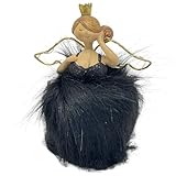 Dadeldo Living & Lifestyle Dekofigur Engel Schwarz Resin-Kunstfell 16cm Weihnachtsdeko