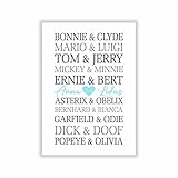 Traumpaare - berühmte Paare - Geschenk Bild mit Namen optional mit Datum personalisiert Geschenkidee Weihnachten Valentinstag Verliebte Paare Mann Frau