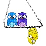 Mehrfarbige Eule auf einem Draht-Buntglas-Fensterbehang, Fensterdeko hängend Suncatcher Owl Suncatcher Fenster deko hängen, Für Fenster hängende Vogel-Sonnenfänger