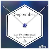 Bixorp Geburtsstein Halskette mit Zirkonia-Anhänger September - Edelstahlkette mit rundem Zirkonia-Kristall - September/Saphir - Silber