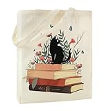 Tarklanda Baumwolltasche Bedruckt Canvas Tote Bag Aesthetic Einkaufstasche mit Katze Stoffbeutel 35 x 42 x 8 cm, Handtasche mit Innentasche, Geschenke für Frauen Freund Mama zum Geburtstag