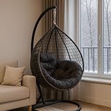 2mGoods hängekorb mit Gestell, Luxuriöser Hängesessel inkl. allergikerfreundlichem Kissen - Hängestuhl mit platzsparender runder Basis, ideal für kleinere Räume Indoor und Outdoor